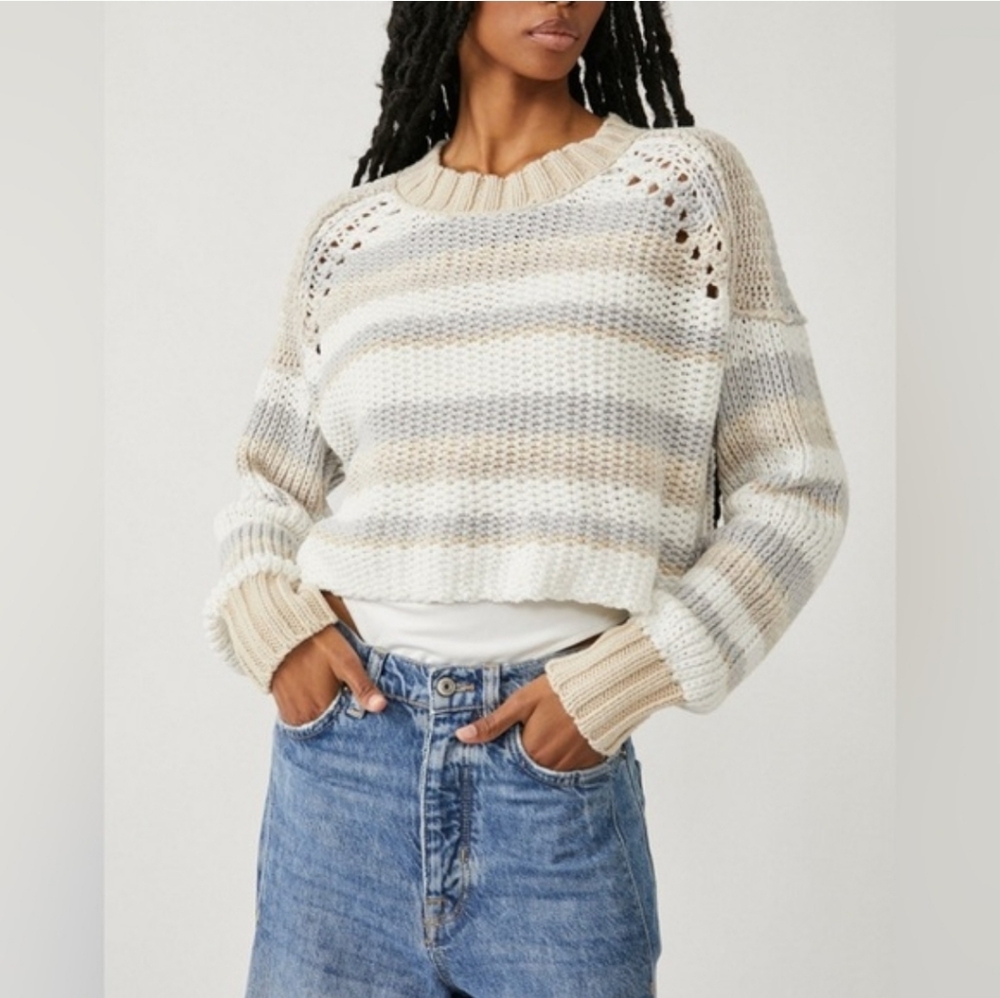 Free People Devon Cropped Striped Sweater- Small